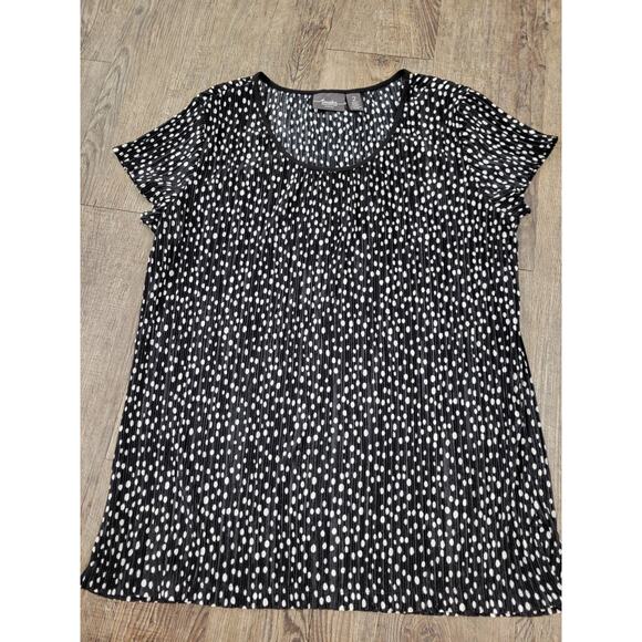 Chico's Travelers Crepe Black White Polka Dot Short Sleeve Blouse Shirt 2 - L - Picture 1 of 4